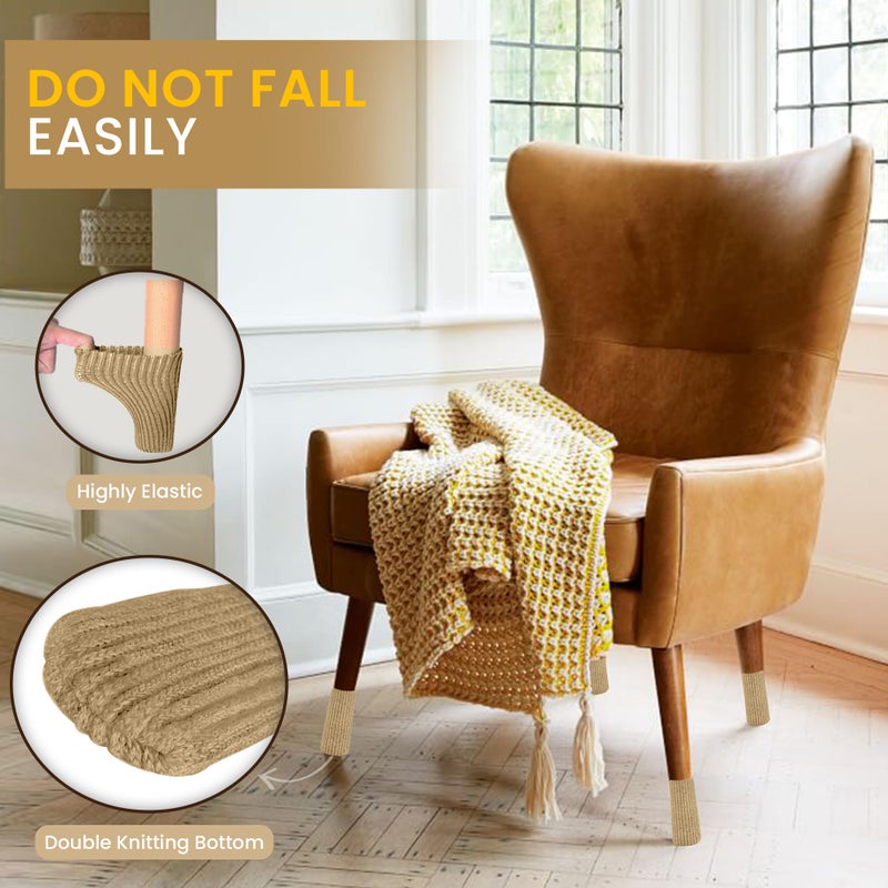 IAMZAY 48 Pcs Khaki Premium Chair Leg Socks Protectors for Hardwood Floors - Do not Easily Fall Off - Very Easy to Put on - Fits All Leg Shapes - High Elastic Bar Stool Leg Covers - Furniture Pads - Image 2